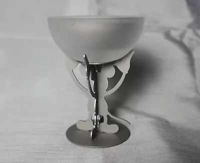 Disney Mickey Mouse Holding Frosted Glass Votive Candle Holder Above Head 2001 • $21.99