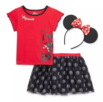 Baby Girls MINNIE MOUSE 3 Pc T-Shirt Tutu Skirt Ears Headband Set Size 12 Mo NWT • $13.99