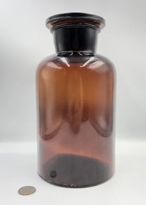 9” MBW Millville Bottle Works AMBER APOTHECARY JAR W/ GROUND GLASS STOPPER C1912 • $125