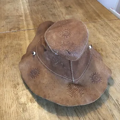 £29.95 • Buy Genuine Vintage Brown Leather Embossed Cowboy Western Aussie Outback Bush Hat 
