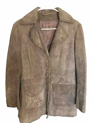 Vintage Men’s Suede Button Up Coat With Pockets Large INCL FREE LEATHER ITEM • $44.95