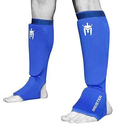 MEISTER ELASTIC CLOTH SHIN & INSTEP GUARDS - BL Muay Thai MMA Taekwondo Leg Pads • $19.99