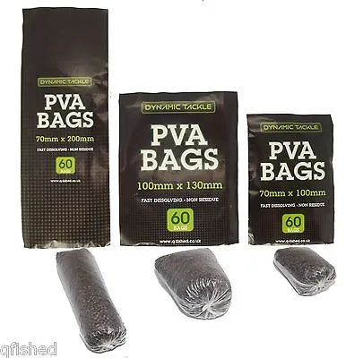 £5.95 • Buy 60 Pva Bags 3 Sizes Carp Coarse Fishing Tackle Choose Size Fast Dissolving