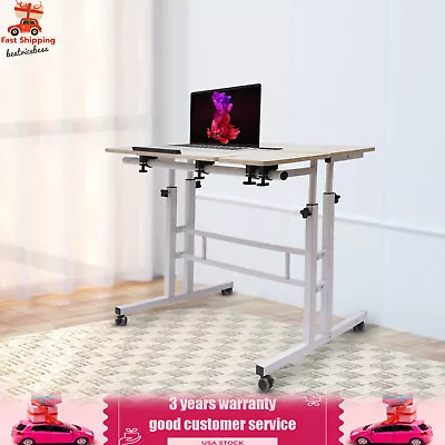 Rolling Laptop Desk Adjustable Office Computer Table Mobile Stand Up Workstation • $66.49