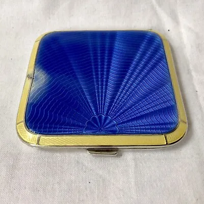 £245 • Buy 1935 Solid Silver Art Deco Blue Guilloche Enamelled Compact By Beddoes & Co