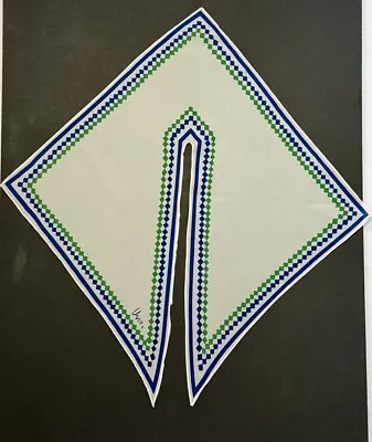 Vintage Vera Neumann Wing Tip Scarf White Blue Green Geometric Design • $12