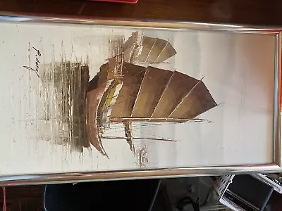 P. Wong Mid Century Chinese Junk Boats Oil Canvas Original Asian Paintings • $100