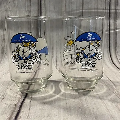 $12.95 • Buy Ziggy 7up Collector Series Soda Glasses Here’s To Good Friends 1977 Pair