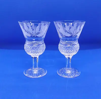 A Pair Of Edinburgh Crystal Thistle Sherry / Port / Claret Glasses 4 3/8  Signed • £45