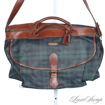 INSANE Vintage Polo Ralph Lauren Blackwatch Tartan Leather Trim Satchel Bag #2 • $9.99