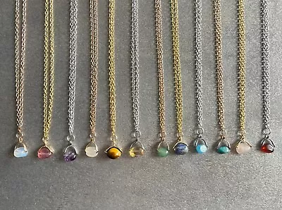 £3.99 • Buy Crystal Gemstone Necklace Minimalist Style Stainless Steel Chain -UK SELLER-
