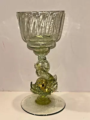 Circa 1890 Antique Salviati Small Venetian Murano Wine Glass W/gold Dolphin Stem • $150