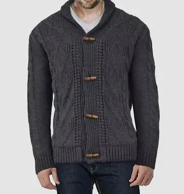$88 X-Ray Men Gray Shawl Collar Cable Knit Cardigan Sweater Size M • $28.38