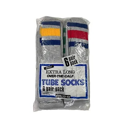 Vintage Grey Long Men's Stripe Tube Sock 6 Pair New Deadstock Retro Sz L 10-13 • $60.27