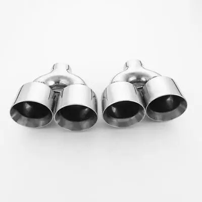 Pair Stainless Steel Exhaust Tips 2.25  Inlet Quad 4  Out Angle Cut Staggered • $294.76