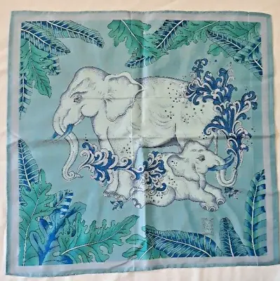 Akira Collection Thai Silk Scarf 18x18 Square Blue Elephants • $14