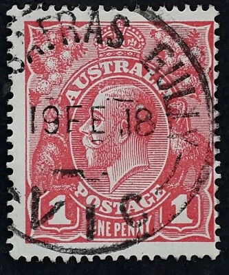 $70 • Buy 1918 Australia 1d Red KGV Stamp Used SASSAFRAS GULLY VIC Postmark