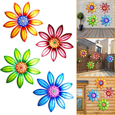 £12.49 • Buy 4PCS Metal Flower Wall Art Sculpture Home Fence Ornament Garden Hanging Decor UK