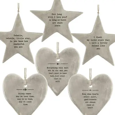 Porcelain Hanging Hearts & Stars | East Of India Sentimental Home Rustic Gift • £6.60