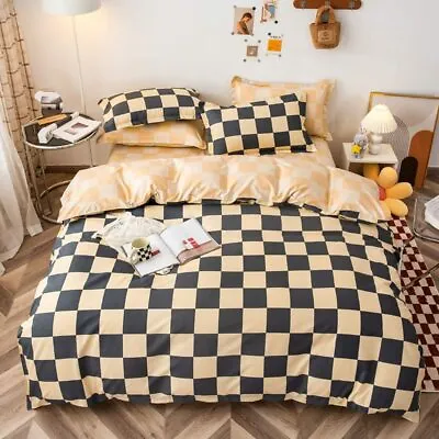 $46.20 • Buy LAMEJOR Duvet Cover Set Queen Size Beige/Gray Checkered Bedding Set Comforter Co