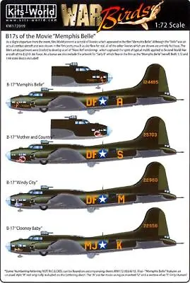 Kits World Decals 1/72 BOEING B-17 FLYING FORTRESS Movie MEMPHIS BELLE • $12.99