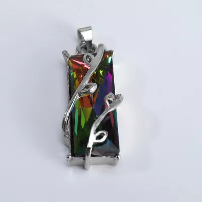 Women 925 Silver Rainbow Mystic Topaz Pendant Necklace 24  Chain Wedding Jewelry • $2.39