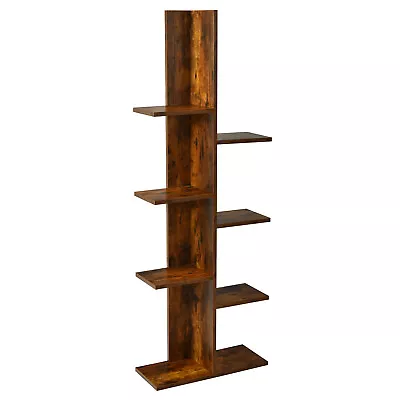 Costway 8-shelf Bookcase Freestanding Tree Shelf Display Storage Stand Coffee • $49.99