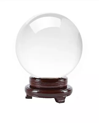 Amlong Crystal Meditation Divination Sphere Clear Crystal Ball W/ Wood Stand 5” • $38