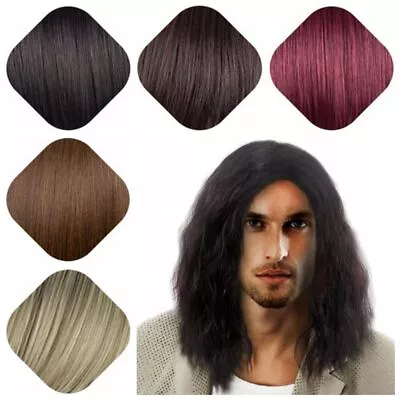 Men's Cosplay Wig Shoulder-length Brown Synthetic Long Curly Hair • £8.21