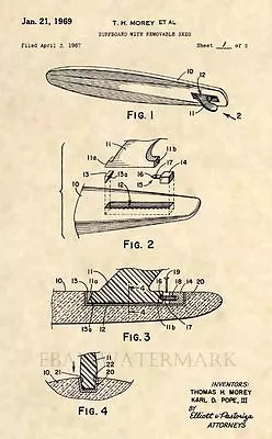 Official Surfboard US Patent Art Print-Vintage 1969 Antique Surf Board Surfer398 • $12.77