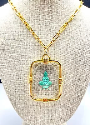 Rare Jomaz Mazer Gold-tone Chain Necklace Glass Intaglio Asian Goddess Pendant • $189.95