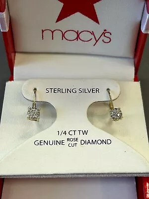 18K GOLD Over 925 STERLING SILVER  GENUINE DIAMONDS  DROP DANGLE MACY'S EARRINGS • $49.99