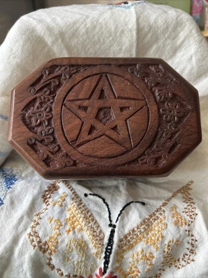 $24.50 • Buy Pentagram Coffin Shaped - Hand Carved Wood Box - Free Shipping 