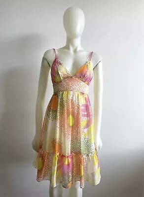 MILLY Bright Silk Chiffon Summer Dress 6 S M • $65