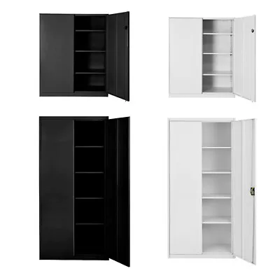 Metal Cupboard Storage Cabinet With 2 Doors For Office Laundry Workshop Garage • £105.99