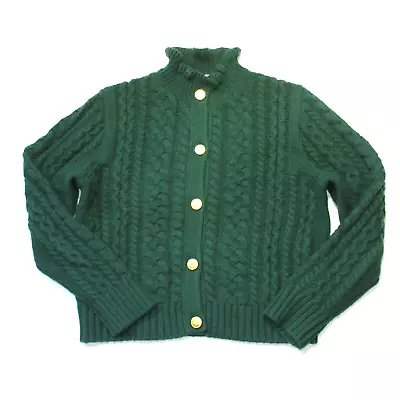 NWT J.Crew Cable-knit Ruffleneck Cardigan In Heather Pine Sweater XXL • $85