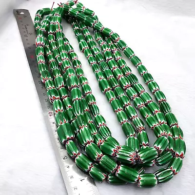 Vintage Venetian African Style Glass Green Chevron 9mm Beads Long Strand • $65