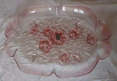 Walther Glass Mikasa Pink Rosella Crystal Rose Scalloped Large 16  Tray Germany • $15