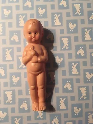 Vintage 4.5 Inch Plastic Baby Doll Holding Rattle Or Lollipop • $5