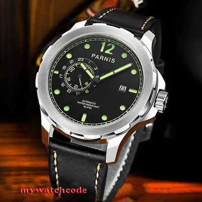 $108 • Buy 44mm Parnis Black Dial Date Window Sapphire Glass Miyato Automatic Mens Watch