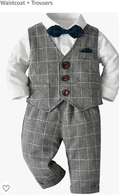 Baby Boys 3 Piece Bow Tie Outfit Page Boy Wedding Suit • £14.99