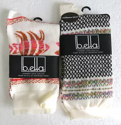 2PK B.ella Womans Cashmere Blend White Dijon Size 9-11 Crew Socks Soft USA C • $13.49