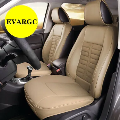 1XUniversal Beige PU Leather Car Cover Seat Deluxe Protector Cushion Front Cover • $21.14