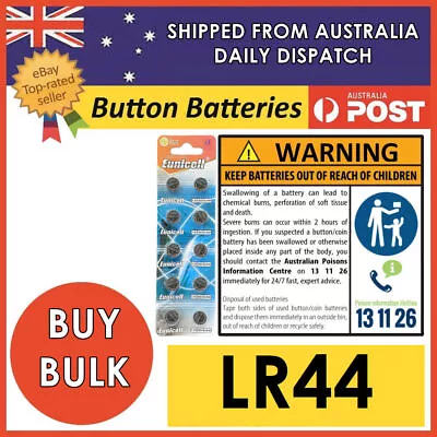 LR44 Batteries Genuine AG13 A76 675 1166A L1154 Alkaline Button Battery 1.5V • $1.75