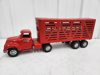 Vintage Original Tonka Toys Livestock Hauler Truck Pressed Steel Toy Semi Farm • $321.99