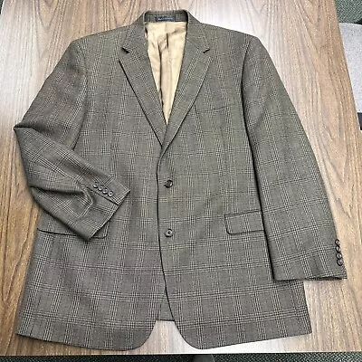 Lauren Ralph Lauren Mens Brown Wool Two Button Blazer Size 46L Suit Coat Plaid • $29.99