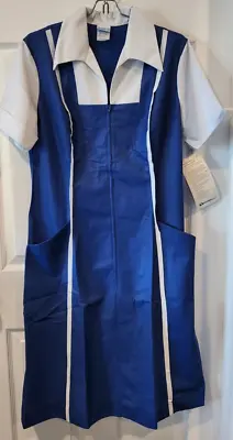 Vtg Barco Waitress Uniform Blue 3/4 Zip White Collar Style 4626 - Sz 16 • $40