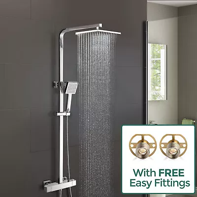 £117.99 • Buy Lois Square Dual Head Thermostatic Shower Mixer Chrome Bathroom Exposed Valve