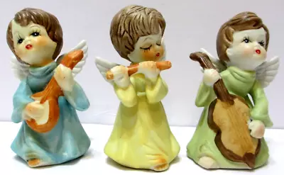 Vintage Christmas Angel Figurines Playing Musical Instruments SET OF 3 • $25.10
