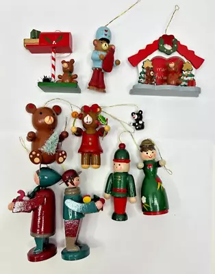 Vintage Christmas Lot Of 9 Mini Bears Carolers Wooden Ornaments • $12.99